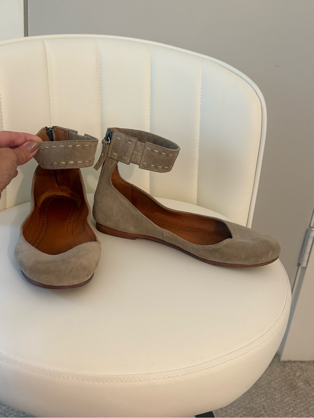 Frye Women’s Taupe Suede Ankle-Strap Ballet Flats